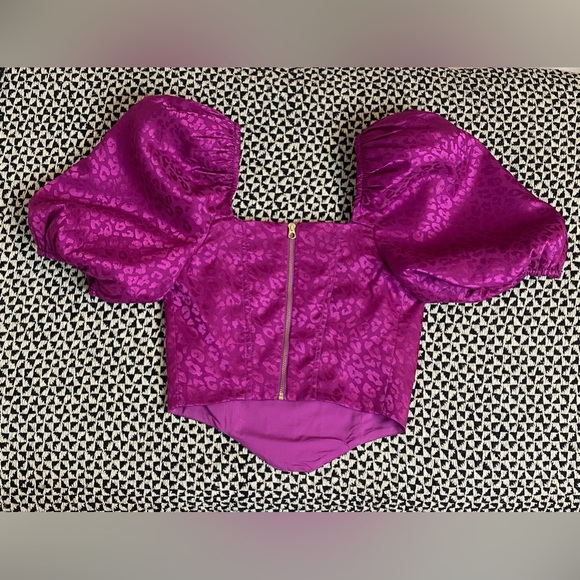 Saylor REVOLVE Korey Puff Sleeve Satin Bustier Top Pink Cheetah Animal Print - Picture 9 of 12